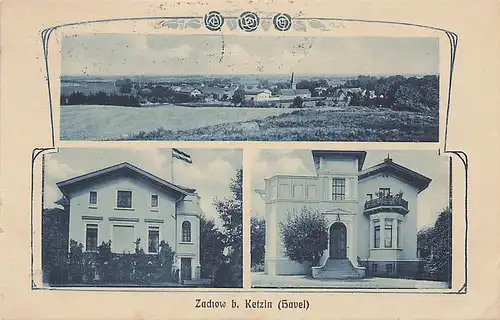 alte orig. AK Zachow b Ketzin Roskow Nauen Villen u. Totalansicht 1921 Vorkrieg