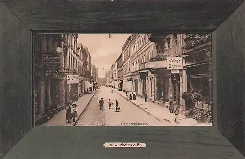 alte orig. AK Ludwigshafen a. Rhein Bismarckstrasse mit Geschäften 1909