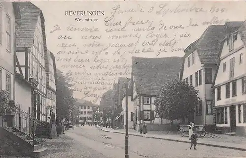 alte orig. AK Beverungen Szene in der Weserstrasse 1905 Vorkrieg
