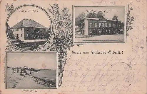 alte orig. AK Ostseebad Grömitz Ehlerts Hotel Gasthof zur Post Verlag B. Schultz 1899 Vorkrieg