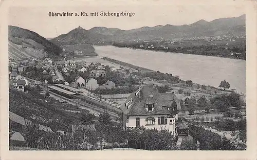 alte orig. AK Oberwinter a. Rhein Remagen Blick zum Bahnhof 1916 Vorkrieg