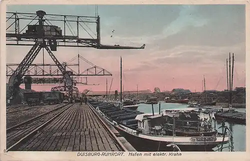 alte orig. AK Duisburg Ruhrort Hafen m. elektrischem Kran 1925 Vorkrieg