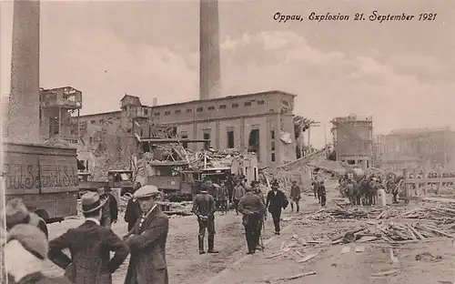 alte orig. AK Oppau b Ludwigshafen Explosion Unglück Fabrik 1921 Vorkrieg