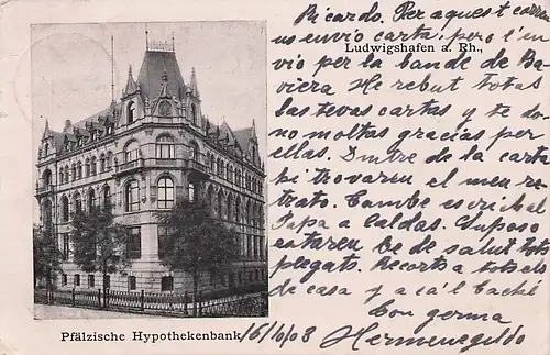 alte orig. AK Ludwigshafen Pfälzische Hypotheken Bank 1903 Vorkrieg