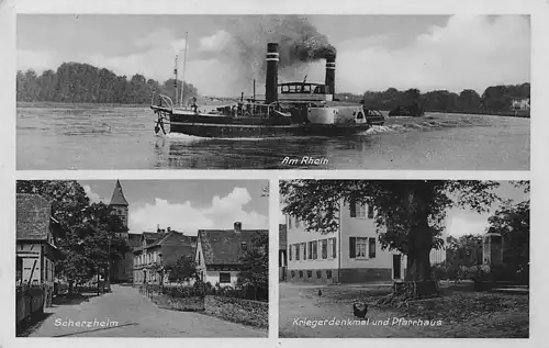 alte orig. AK Scherzheim b Lichtenau Baden Rhein Dampfer Pfarrhaus 1938 Vorkrieg