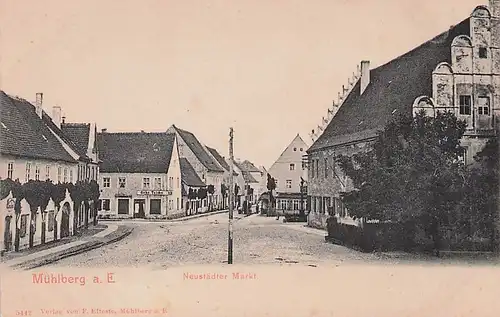 alte orig. AK Mühlberg a. Elbe Neustädter Markt  Vorkrieg