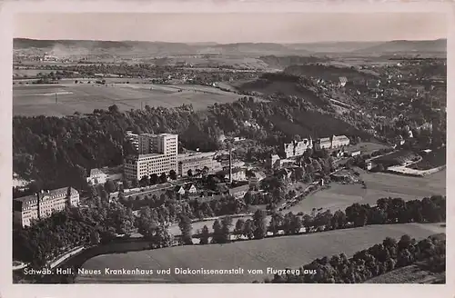 alte orig. AK Schwäbisch Hall Neues Krankenhaus Fliegeraufnahme 30er J. Vorkrieg