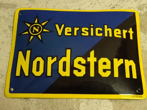 altes orig. Emailleschild Nordstern Feuerversicherung Brandenburg Feuer Brandschutz Emailschild Reklame