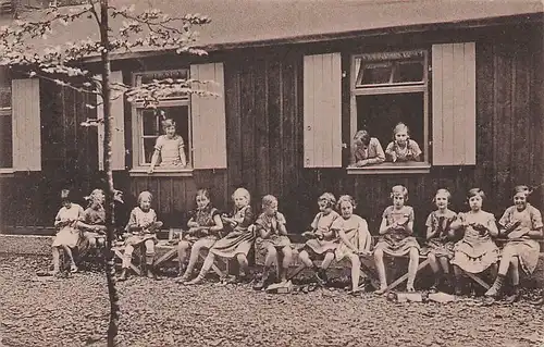 alte orig. AK Buchholz b Boppard Hunsrück Landhaus Klostermann Kinder beim Schuheputzen 1928 Vorkrieg