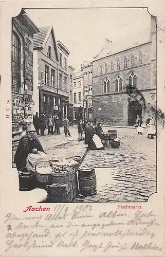 alte orig. AK Aachen Marktfrauen auf dem Fischmarkt 1902 Vorkrieg