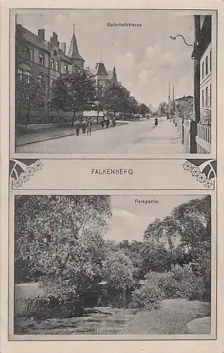 alte orig. AK Falkenberg b Halle Saale Bahnhofstrasse 1912 Vorkrieg