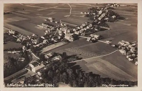 alte orig. AK Schlossberg b Rosenheim Fliegeraufnahme 30er Jahre Vorkrieg