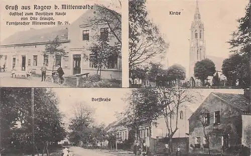 alte orig. AK Ragow b Mittenwalde Mark Gasthof Deutsches Haus Dorfstrasse 1911 Vorkrieg