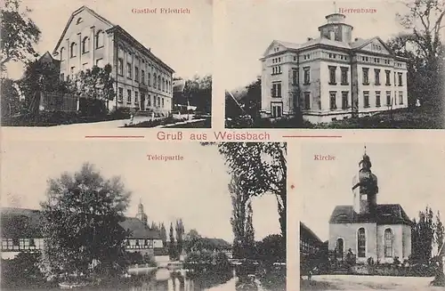 alte orig. AK Weissbach Weißbach b Schmölln Altenburg Herrenhaus Schloss Teiche Gasthof Friedrich 1909 Vorkrieg