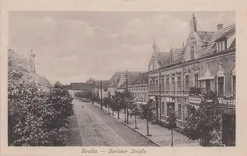 alte orig. AK Beelitz i. Mark Berliner Strasse Bahnpost ovaler Stempel Nauen - Jüterbog 1925 Vorkrieg