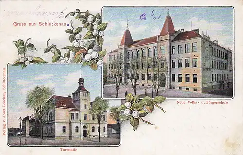 alte orig. AK Schluckenau Sudeten Turnhalle Bürgerschule ca. 1905 Vorkrieg