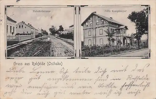 alte orig. AK Rehfelde Ostbahn b Strausberg Bahnhofstrasse Villa Kampfmeyer 1906 Vorkrieg