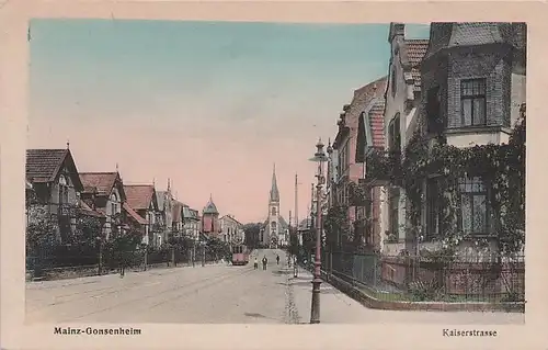 alte orig. AK Mainz Gonsenheim Strassenbahn Kaiserstrasse Vorkrieg