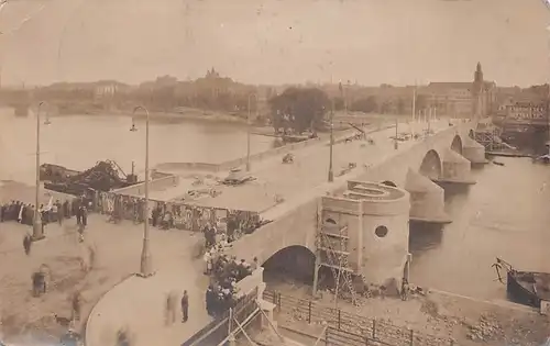 alte orig. AK Frankfurt Main private Echt-Photo-AK Bauarbeiten Gerüste Brücke 1926 Vorkrieg