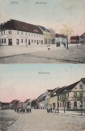 alte orig. AK Peitz b Cottbus Jänschwalde Marktplatz und Geschäfte Bäckerei 1915 Vorkrieg