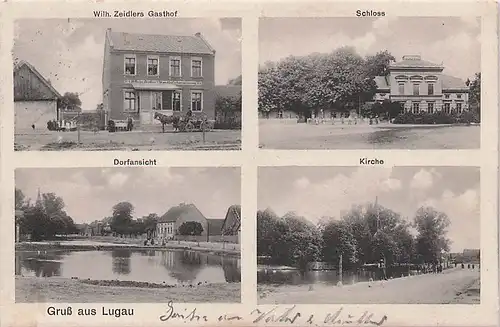 alte orig. AK Lugau b Schwiebus Züllichau Neumark Schloss Gasthof Zeidler 1907 Vorkrieg