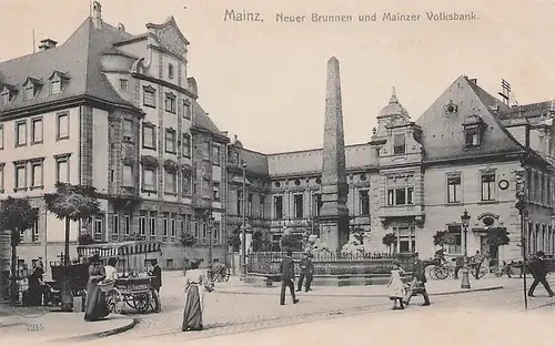 alte orig. AK Mainz Eisverkäufer Neuer Brunnen Mainzer Volksbank ca. 1905 Vorkrieg