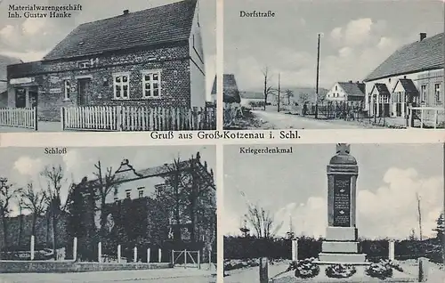 alte orig. AK Gross Kotzenau Schlesien Dorfstrasse Geschäft Hanke Kriegerdenkmal 1930 Vorkrieg