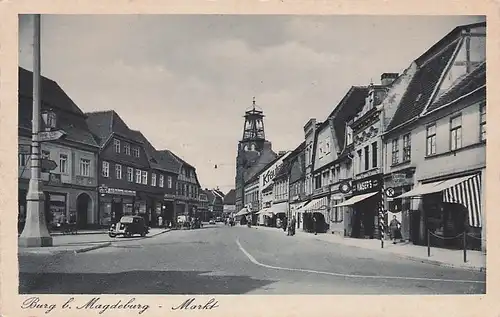 alte orig. AK Burg Magdeburg Markt Geschäfte 1940 Vorkrieg