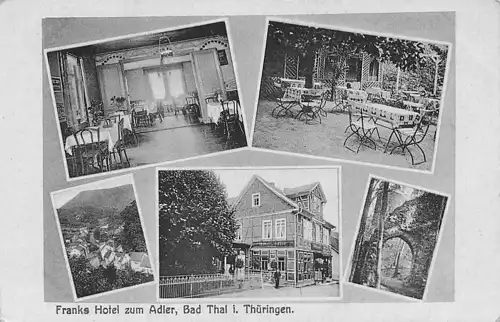 alte orig. AK Bad Thal b Ruhla Thüringen Franks Hotel ZUM ADLER Biergarten Saal 1923 Vorkrieg