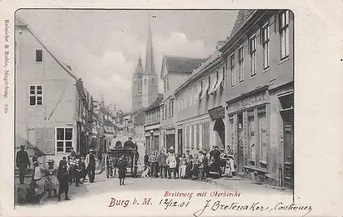 alte orig. AK Burg b Magdeburg Kinder im Breiteweg Geschäft 1900 Vorkrieg
