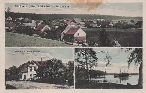 alte orig. AK Mückenburg b Berlinchen Soldin Lippehne Friedeberg Neumark Gasthof Fritz Becker Ziethensee 1925 Vorkrieg