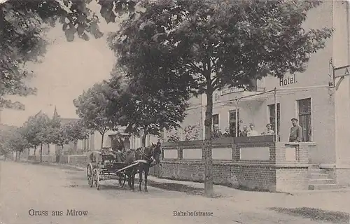 alte orig. AK Mirow b Neustrelitz Rheinsberg Bahnhofstrasse Hotel 1912 Vorkrieg