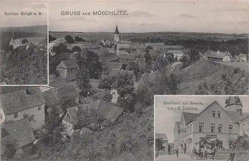 alte orig. AK Möschlitz b Schleiz Schloss Burgk Gasthaus zur Sonne 1908 Vorkrieg