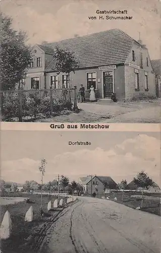 alte orig. AK Metschow b Borrentin Demmin Gasthaus Schumacher Dorfstrasse Vorkrieg