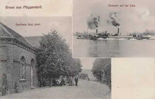 alte orig. AK Müggendorf Cumlosen Lenzen Wittenberge Raddampfer Gasthaus Rud. Wurl 1914 Vorkrieg