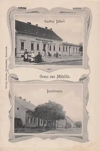 alte orig. AK Mützlitz b Nennhausen Bamme Rathenow Havelland Gasthof Döbert Dorfstrasse ca. 1905 Vorkrieg