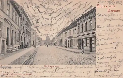 alte orig. AK Bernau b Berlin Berliner Strasse Geschäfte 1903 Vorkrieg