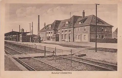 alte orig. AK Corbetha Korbetha b Schkopau Merseburg Bahnhof Eisenbahn Vorkrieg