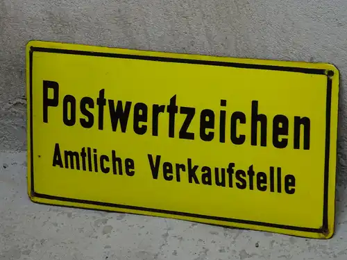 altes orig. Emailleschild Postwertzeichen Post Verkauf Briefmarken Postamt Emailschild Reklame