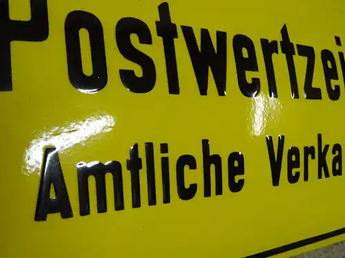 altes orig. Emailleschild Postwertzeichen Post Verkauf Briefmarken Postamt Emailschild Reklame