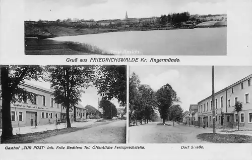 alte orig. AK Friedrichswalde b Joachimsthal Schorfheide Angermünde Gasthof zur Post Dorfstrasse Vorkrieg