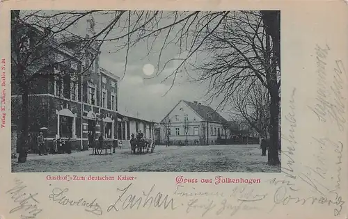 alte orig. AK Falkenhagen b Seegefeld Falkensee Nauen Gasthof zum Deutschen Kaiser im Mondschein 1902 Vorkrieg