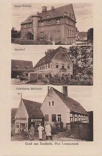 alte orig. AK Daubnitz Lommatzsch Meissen Meißen Nossen Gasthof Bäckerei Bäcker Schule 1930 Vorkrieg