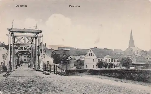 alte orig. AK Demmin b Jarmen Panorama mit Brücke 1912 Vorkrieg