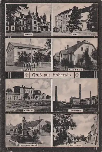 alte orig. AK Koberwitz Rößlingen b Breslau Schlesien Bahnhof Zuckerfabrik Post Schule 1920 Vorkrieg