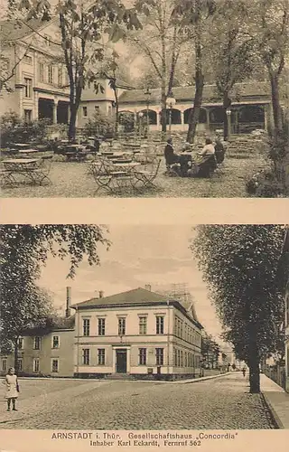 alte orig. AK Arnstadt Thüringen Gesellschaftshaus Concordia Biergarten 1921 Vorkrieg