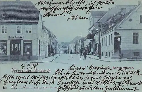 alte orig. AK Friesack Berlinerstrasse Laden Julius Rusicke 1898 Vorkrieg
