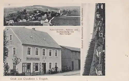 alte orig. AK Claußnitz i. Erzgebirge Rechenberg Bienenmühle Bahnhof Bierhandlung Max Langer Vorkrieg