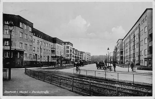 alte orig. AK Rostock Mecklenburg Parkstrasse Häuser 1938 Vorkrieg