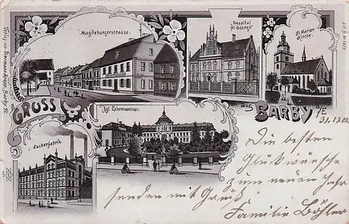 alte orig. AK Barby a. Elbe Zuckerfabrik Magdeburgerstrasse Hospital 1902 Vorkrieg